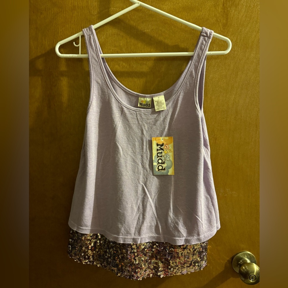 Flowy purple top with gold sequins